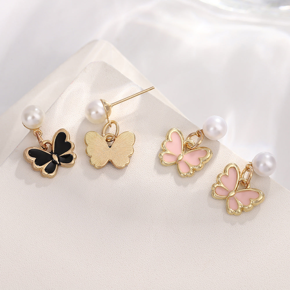 Pearl Butterfly Jewelry Set Drip Oil